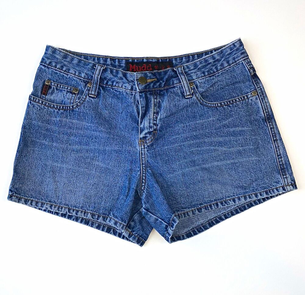 Vintage Y2K 90s Mudd Denim Jean Shorts Womens Size 11 Blue Medium Wash Low Rise